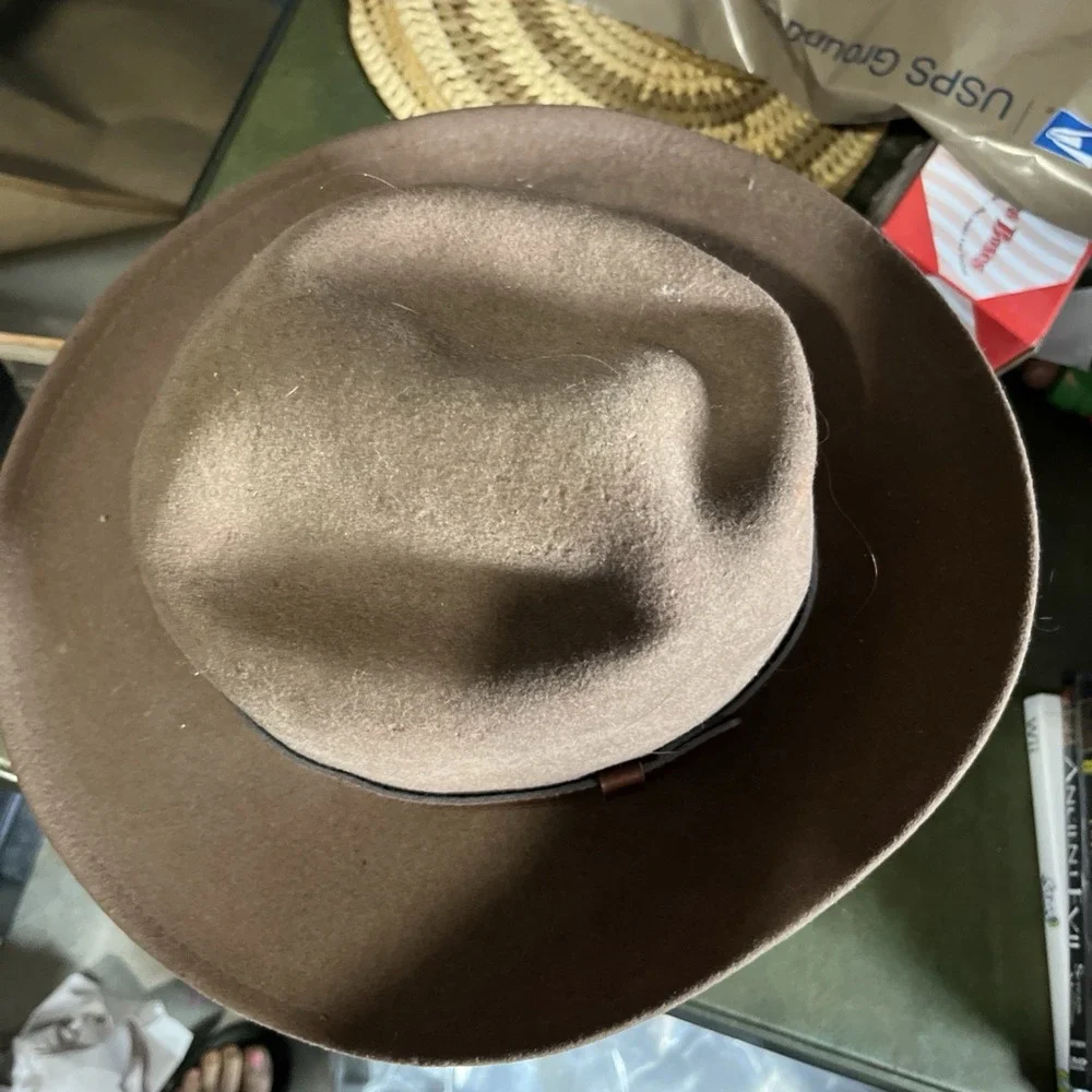 Vintage Flex Felt Fedora Hat 100% Wool Size M Made in USA Brown Banded